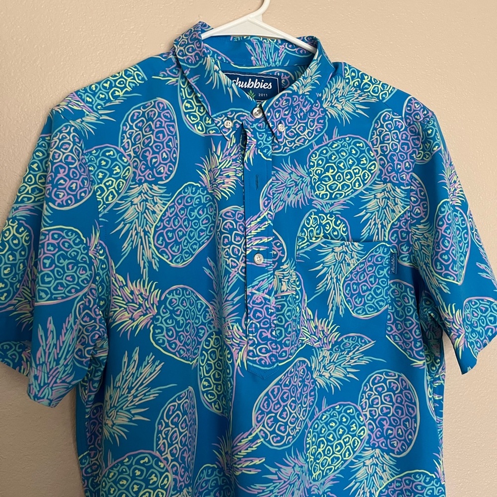 Chubbies Blue Pineapple Pullover Button Short Sle… - image 3